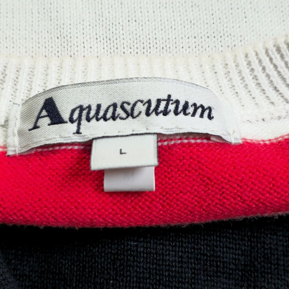 Aquascutum Womens V-Neck Sweater L 100% Cotton Navy Red & White - Picture 3 of 7